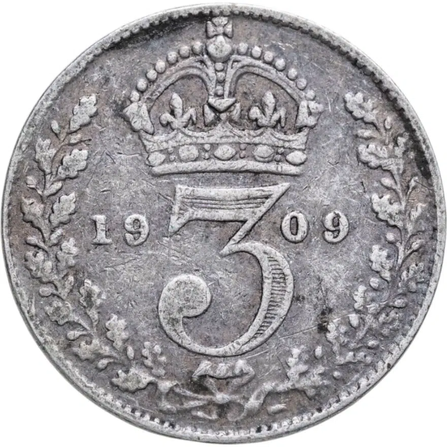 Великобритания 3 пенса (pence) 1909, реверс