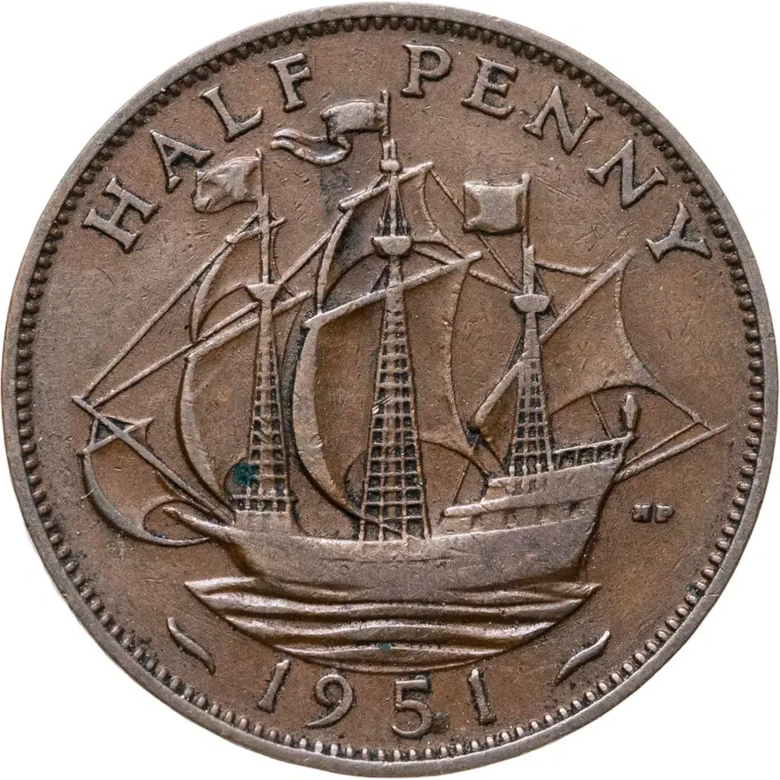Великобритания 1/2 пенни (penny) 1951, реверс