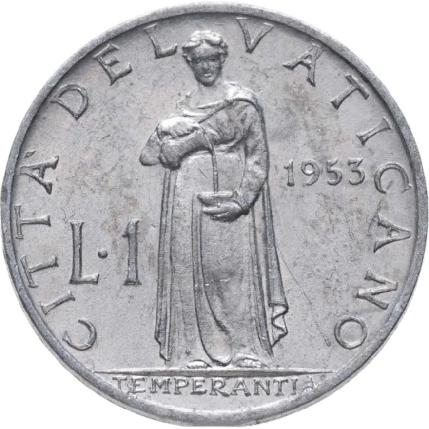 Ватикан 1 лира (lira) 1953, реверс