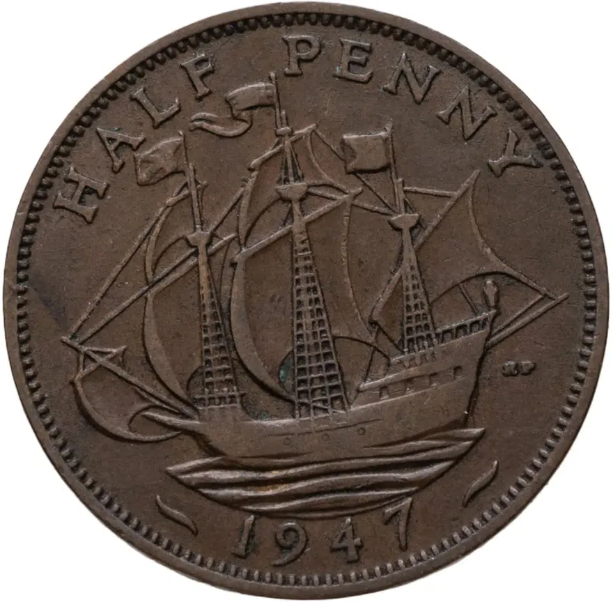 Великобритания 1/2 пенни (penny) 1947, реверс