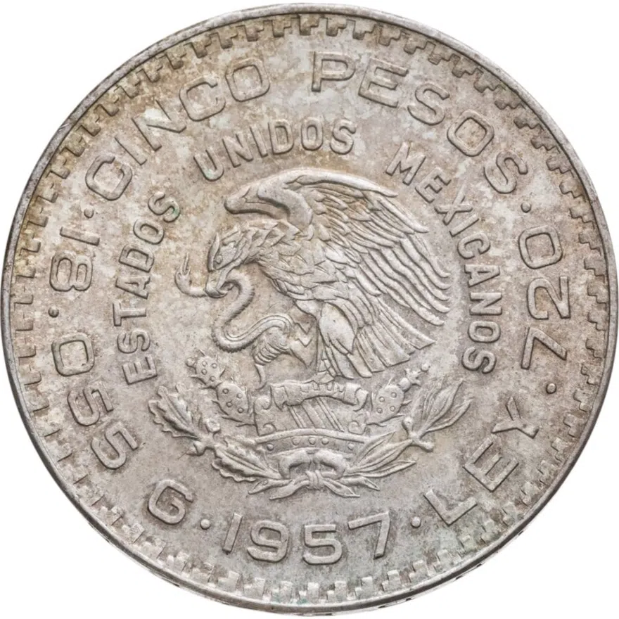 Мексика 5 песо (pesos) 1957  100 лет Конституции Мексики, реверс