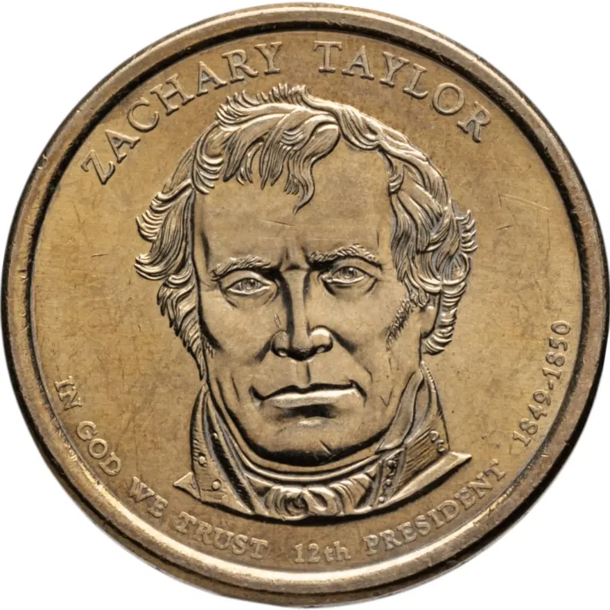 США 1 доллар (dollar) 2009 "Закари Тейлор (12-й президент США)", знак монетного двора "D" - Филадельфия
