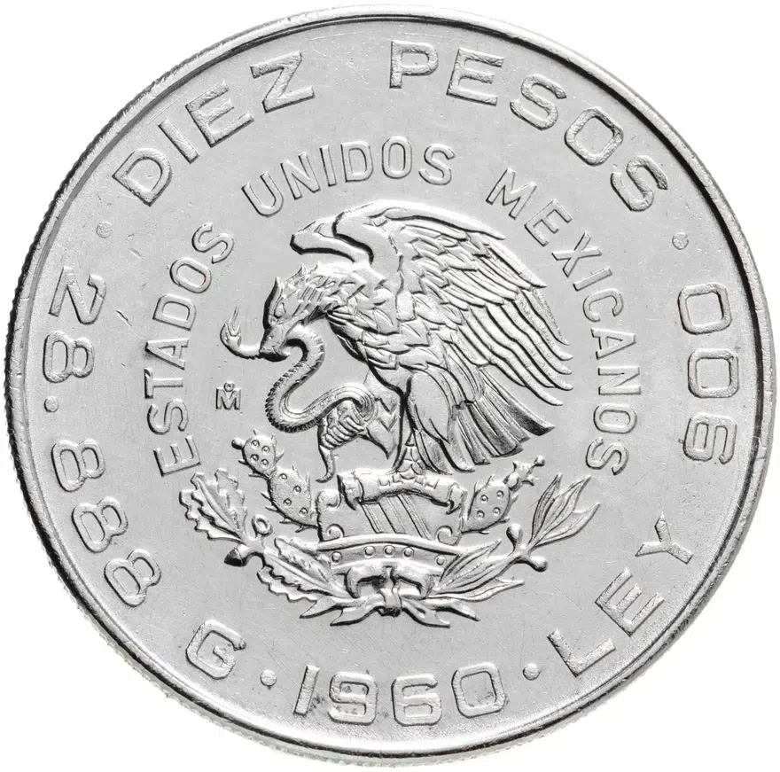 Мексика 10 песо (pesos) 1960 "150 лет Войне за независимость", реверс