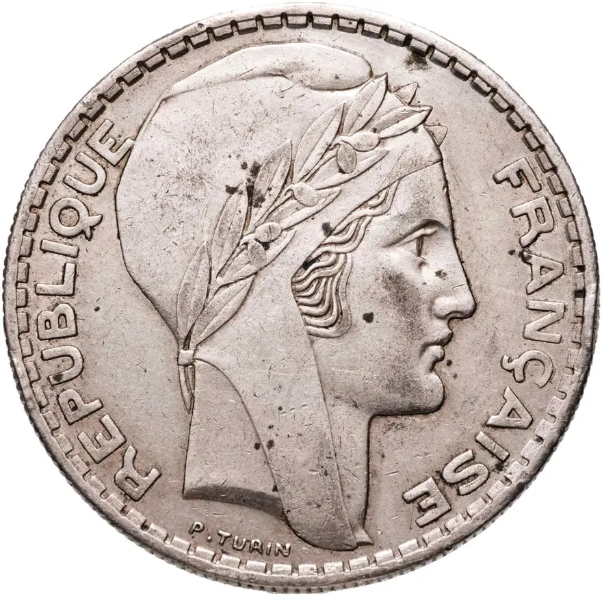 Франция 20 франков (francs) 1934, реверс