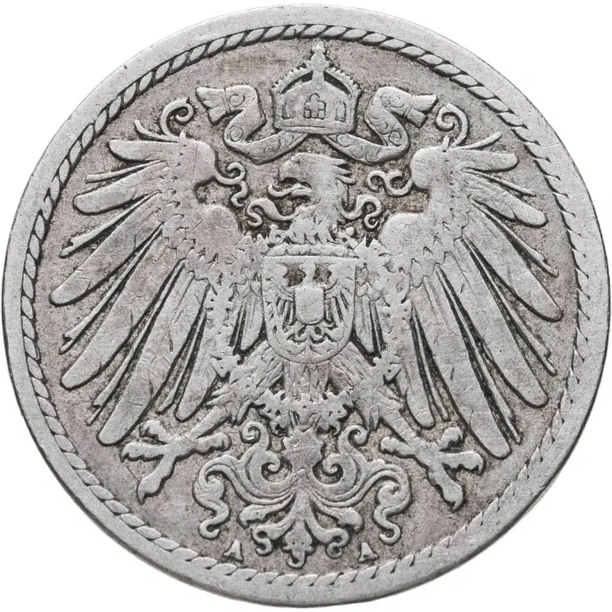Германия 5 пфеннигов (pfennig) 1898 A  знак монетного двора: "A" - Берлин, реверс