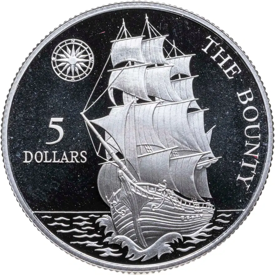 Ниуэ 5 долларов (dollars) 1992  HMS Bounty, аверс