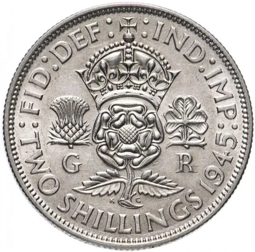 Великобритания 2 шиллинга (флорин, shillings) 1945, аверс