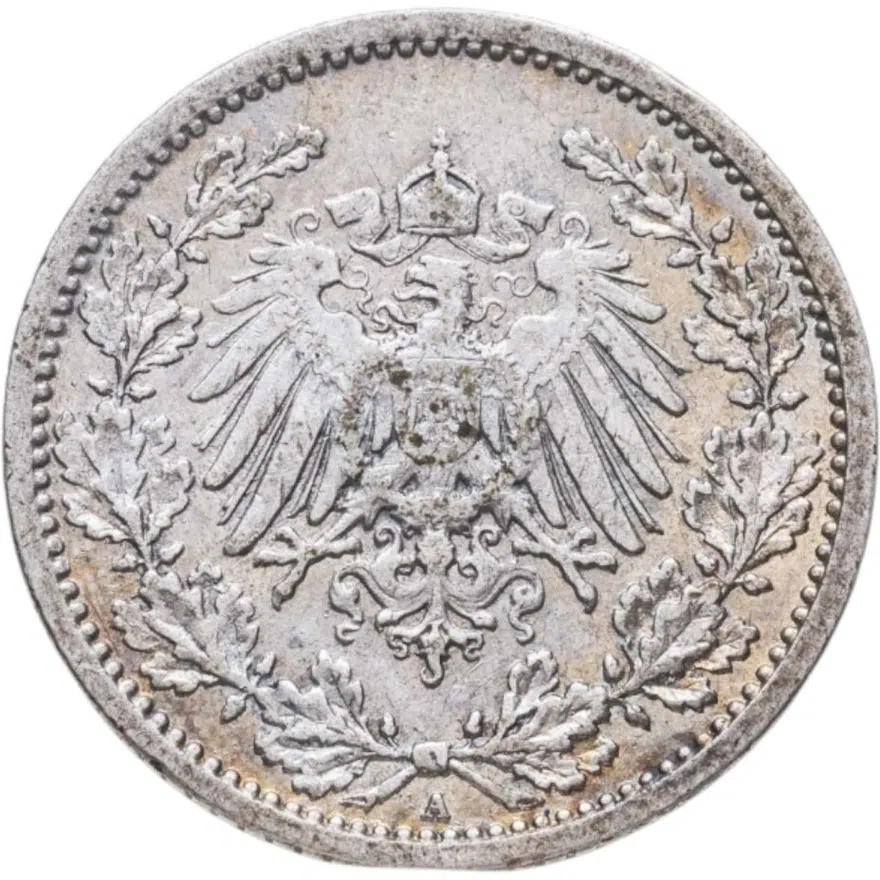 Германия 1/2 марки (mark) 1907 A  знак монетного двора: "A" - Берлин, реверс