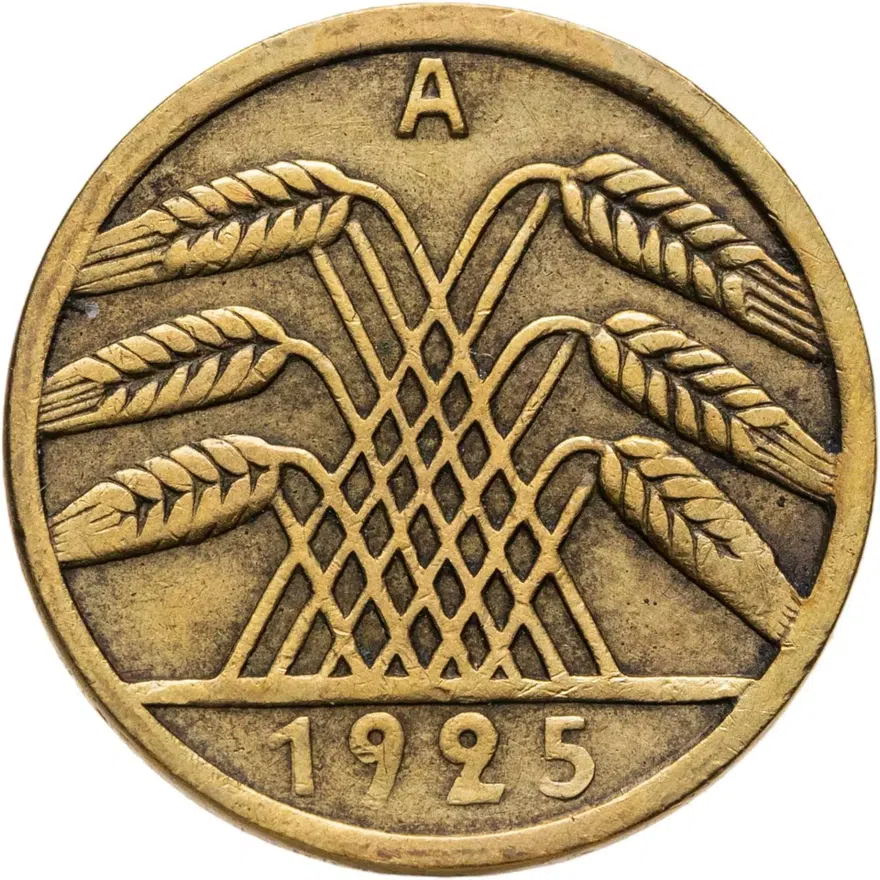 Германия 5 рейхспфеннигов (reichspfennig) 1925 A  знак монетного двора "A" — Берлин
