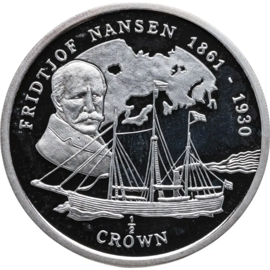 Остров Мэн 1/2 кроны (crown) 1997 Великие Путешественники - Фритьоф Нансен, аверс