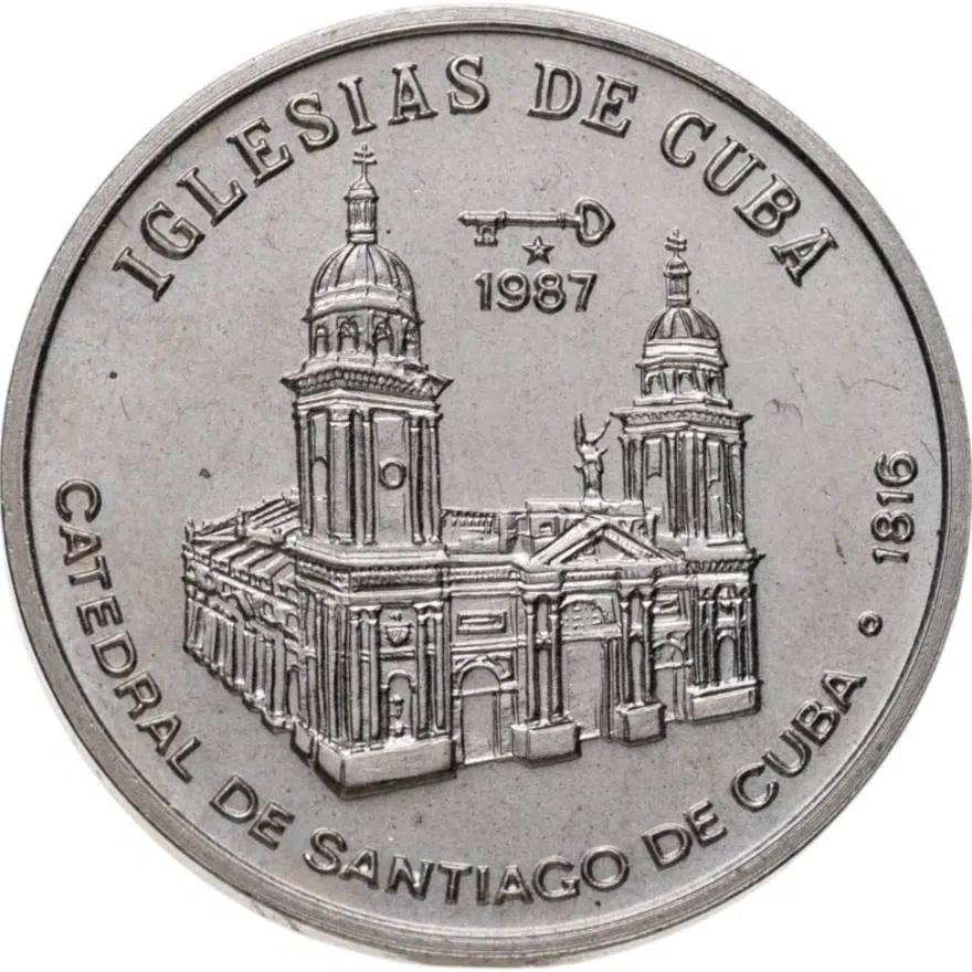 Куба 1 песо (peso) 1987  Церкви Кубы - Церковь в Сантьяго-де-Куба, аверс