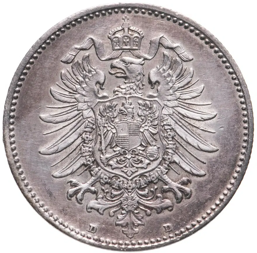 Германия 1 марка 1874 D   знак монетного двора: "D" - Мюнхен, реверс