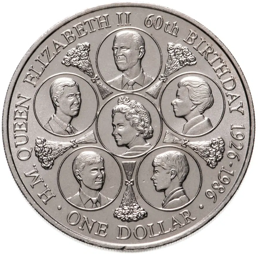 Острова Кука 1 доллар (dollar) 1986  60 лет со дня рождения Королевы Елизаветы II