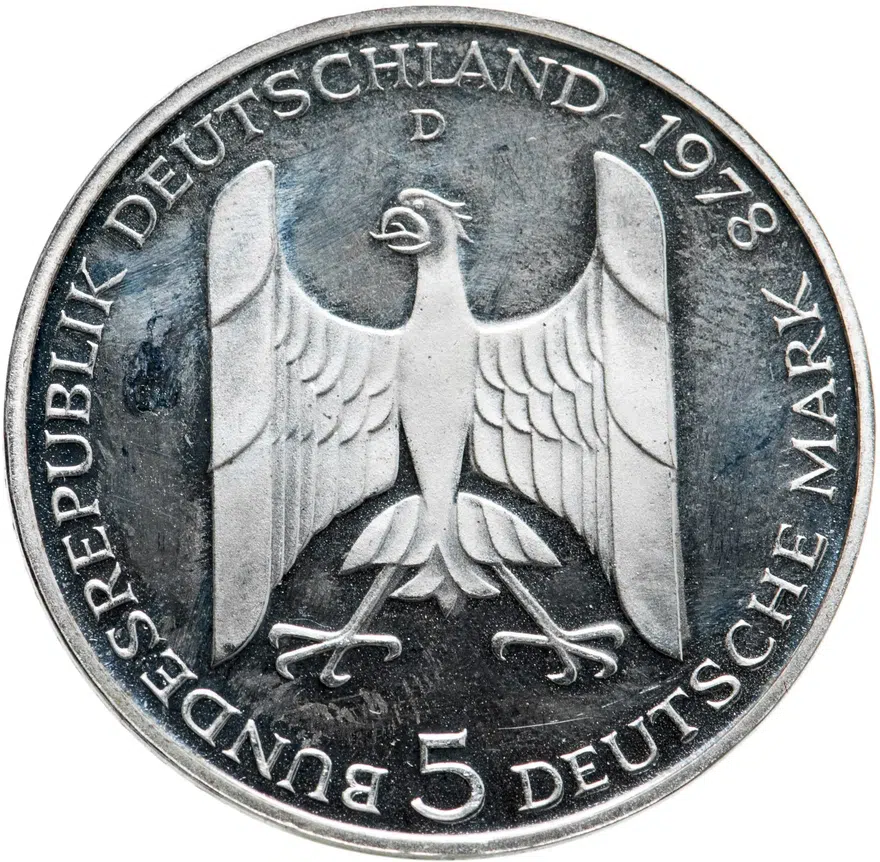 Германия 5 марок (deutsche mark) 1978  100 лет со дня рождения Густава Штреземана, реверс