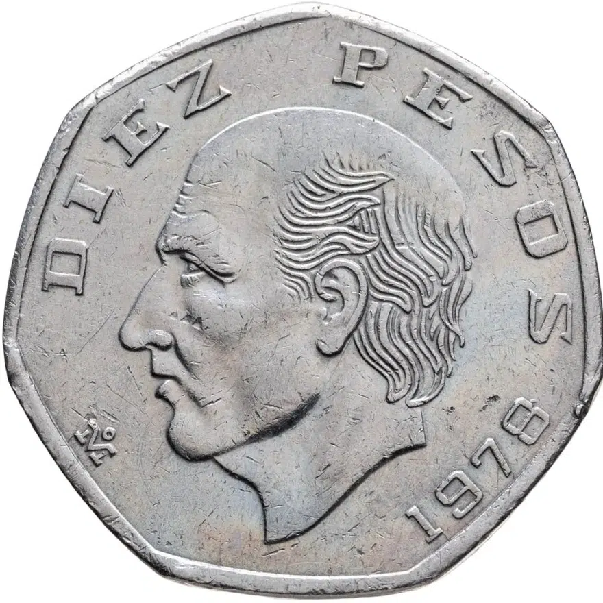 Мексика 10 песо (pesos) 1978, реверс