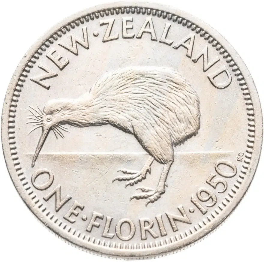 Новая Зеландия 2 шиллинга (флорин, shillings) 1950, аверс