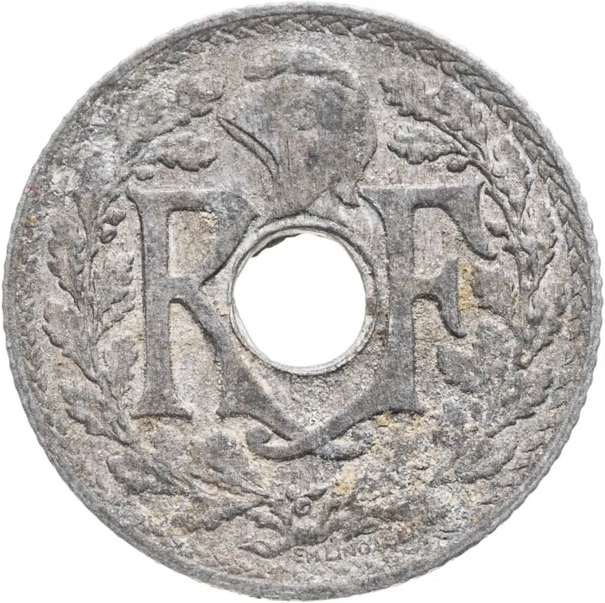 Франция 10 сантимов (centimes) 1941   Подчеркивание под MES, реверс