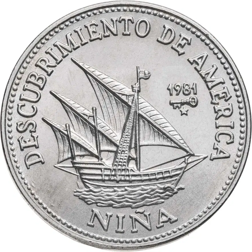 Куба 1 песо (peso) 1981 "500 лет открытию Америки - "Нинья", аверс