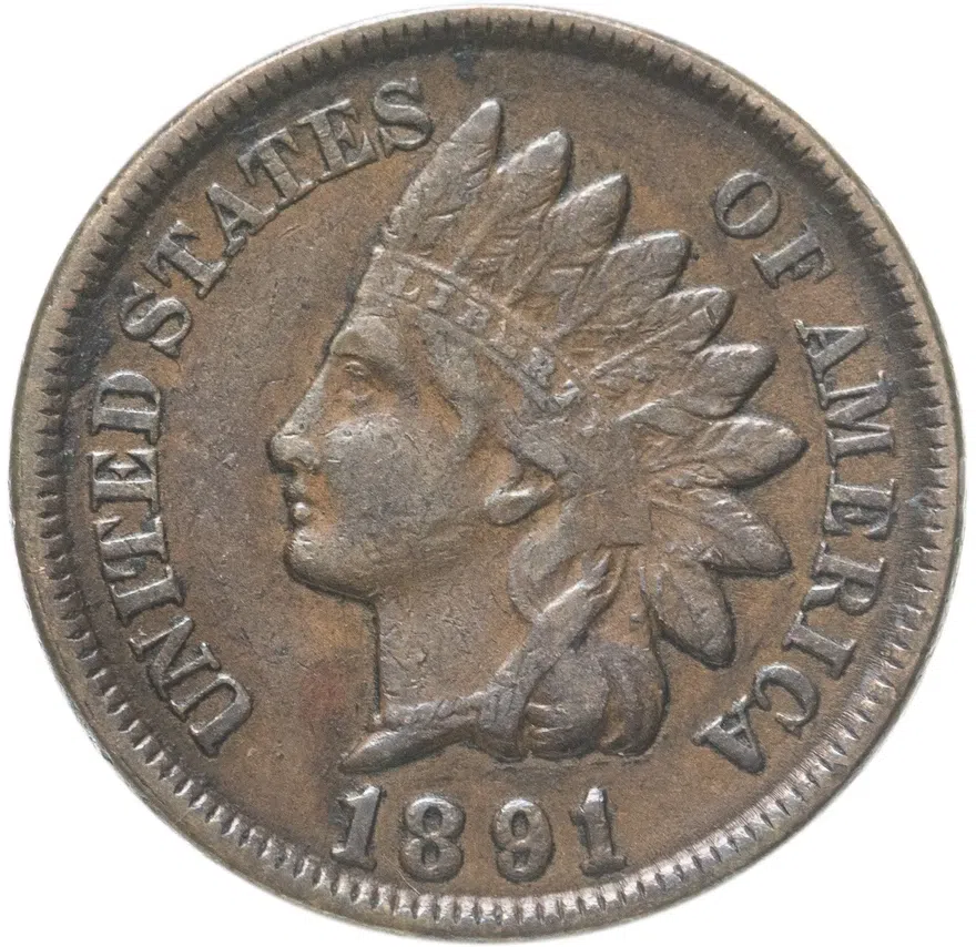 США 1 цент (cent) 1891  Indian Head Cent, аверс