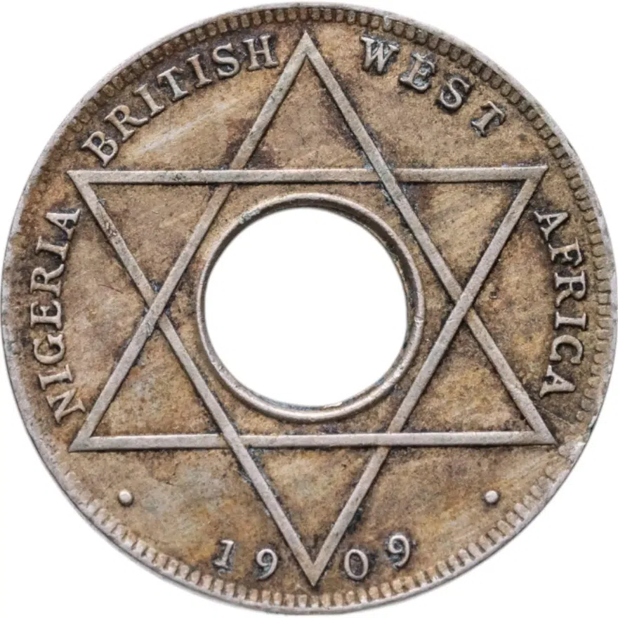 Британская Западная Африка, Нигерия 1/10 пенни (penny) 1909 медно-никелевый сплав, реверс