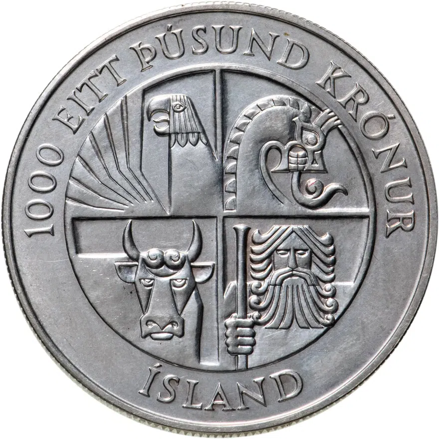 Исландия 1000 крон (kronur) 1974  1100 лет первым поселенцам