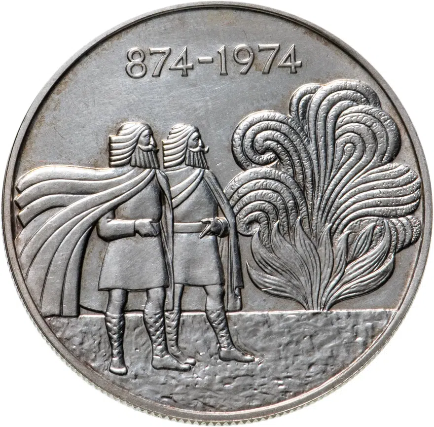 Исландия 1000 крон (kronur) 1974  1100 лет первым поселенцам, реверс