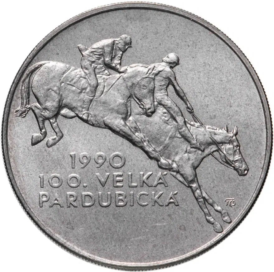 Чехословакия 100 крон (korun) 1990  100 лет Скачкам в Пардубице, аверс