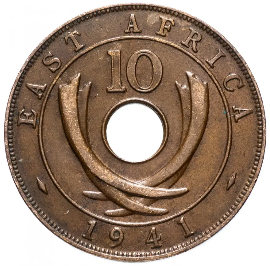 Британская Восточная Африка 10 центов (cents) 1941 знак монетного двора: "I" - Бомбей, аверс