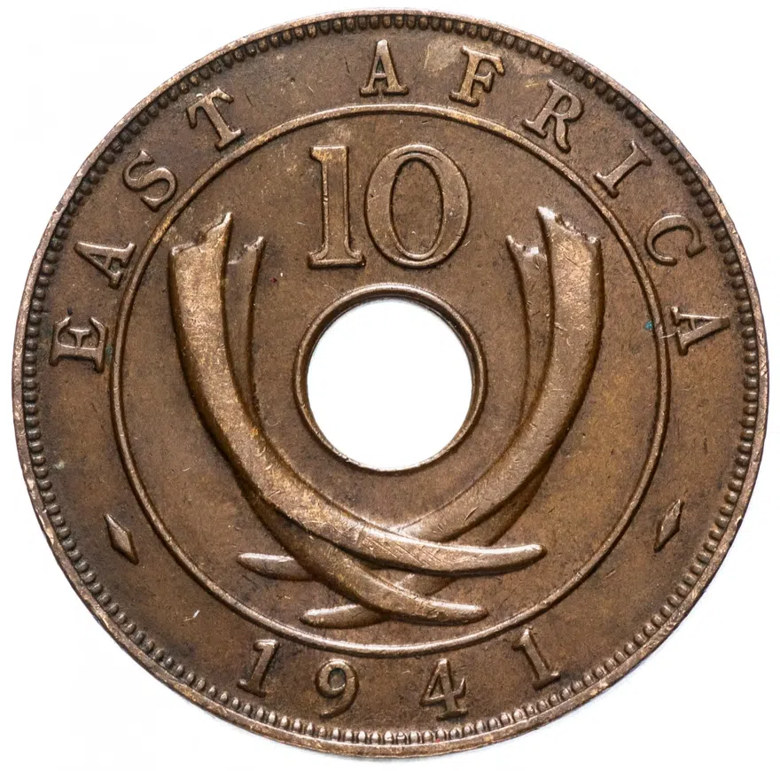 Британская Восточная Африка 10 центов (cents) 1941 знак монетного двора: "I" - Бомбей, реверс