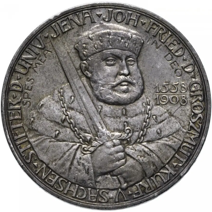 Германия (Империя), Саксен-Веймар-Эйзенах 5 марок (mark) 1908 "350 лет Йенскому университету", аверс