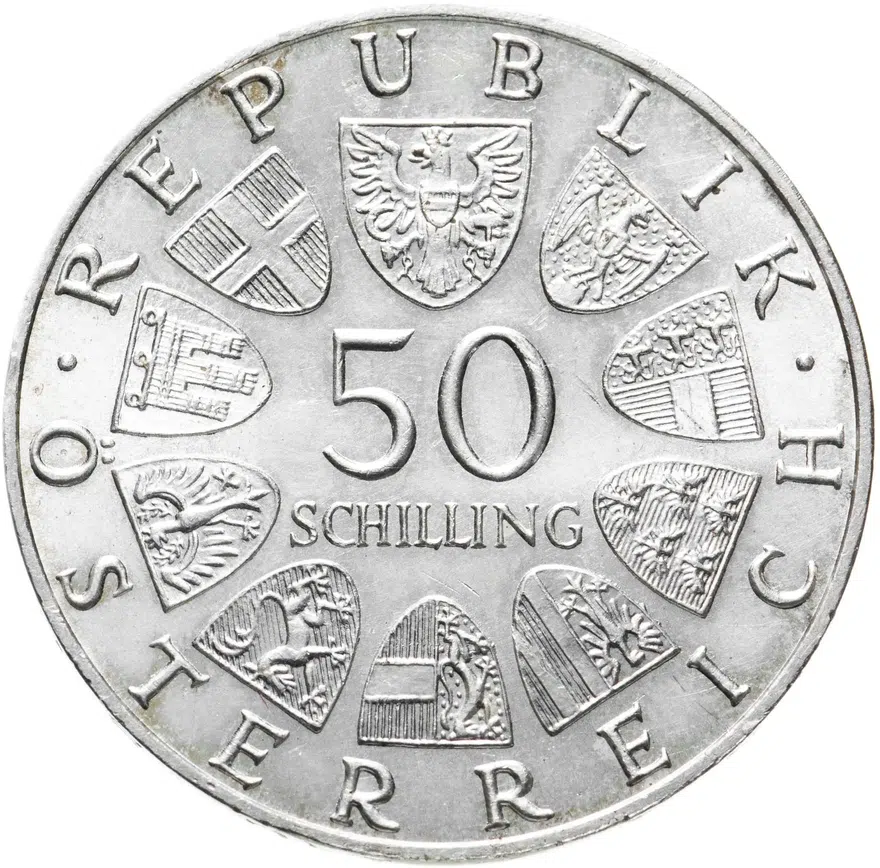 Австрия 50 шиллингов (shillings) 1971 "80 лет со дня рождения Юлиуса Рааба", реверс