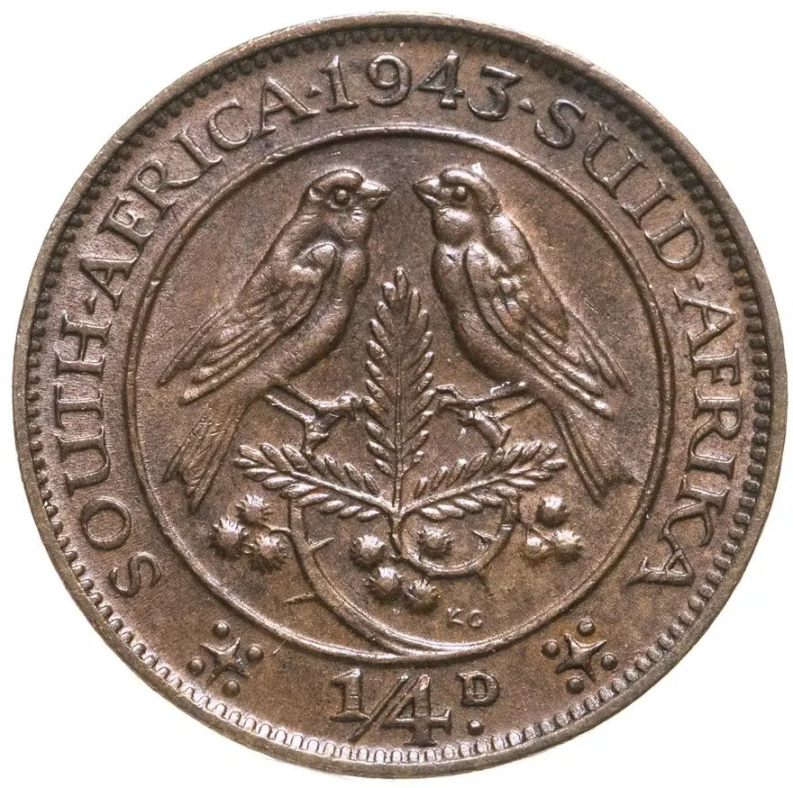 ЮАР 1/4 пенни (penny) 1943, реверс