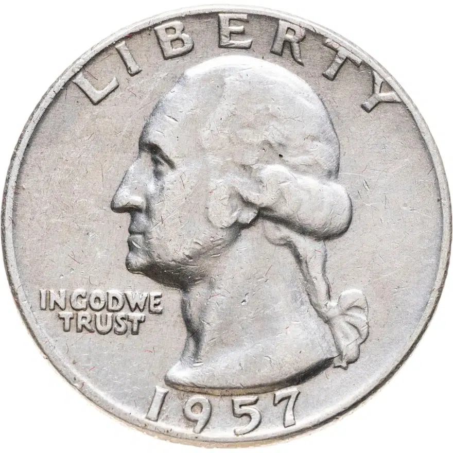 США 25 центов (квотер, 1/4 доллара, quarter dollar) 1957 D Washington Quarter знак монетного двора: "D" - Денвер