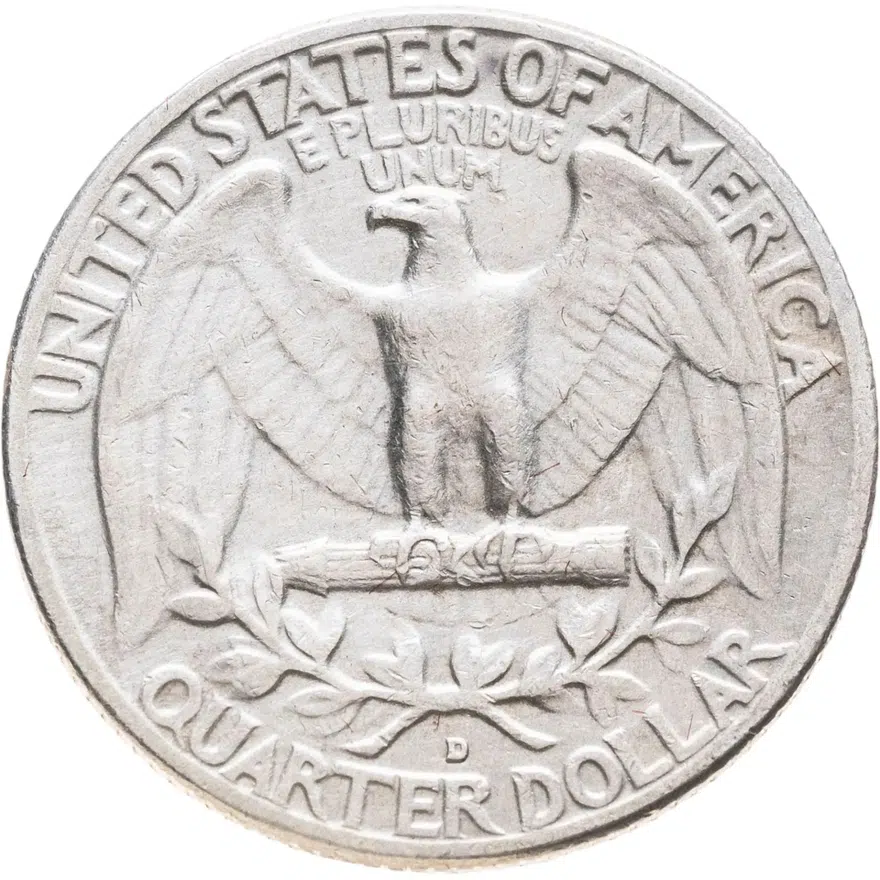 США 25 центов (квотер, 1/4 доллара, quarter dollar) 1957 D Washington Quarter знак монетного двора: "D" - Денвер, реверс