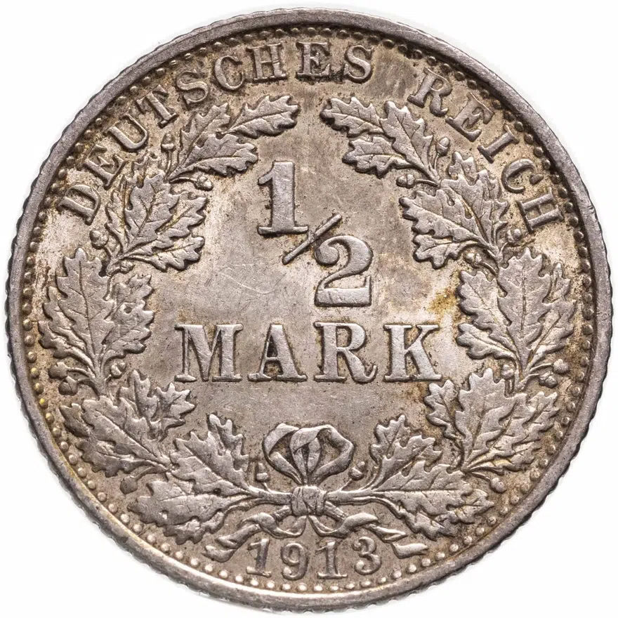 Германия 1/2 марки (mark) 1913 E  знак монетного двора: "E" - Мульденхюттен
