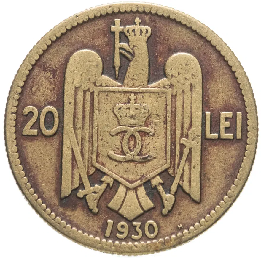 Румыния 20 леев (lei) 1930 H Портрет Михая I знак монетного двора: "H" - Бирмингем, Heaton