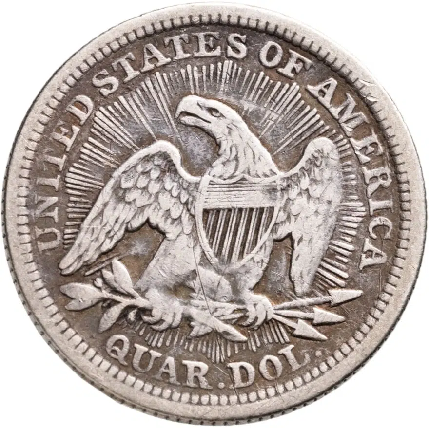 США 25 центов (квотер, 1/4 доллара, quarter dollar) 1853 Seated Liberty Quarter Без отметки монетного двора США, реверс