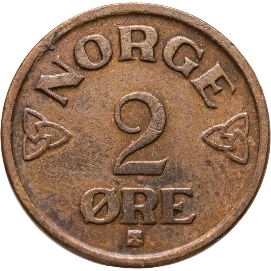 Норвегия 2 эре (ore) 1952  Без "KONGERIKET NORGE"
