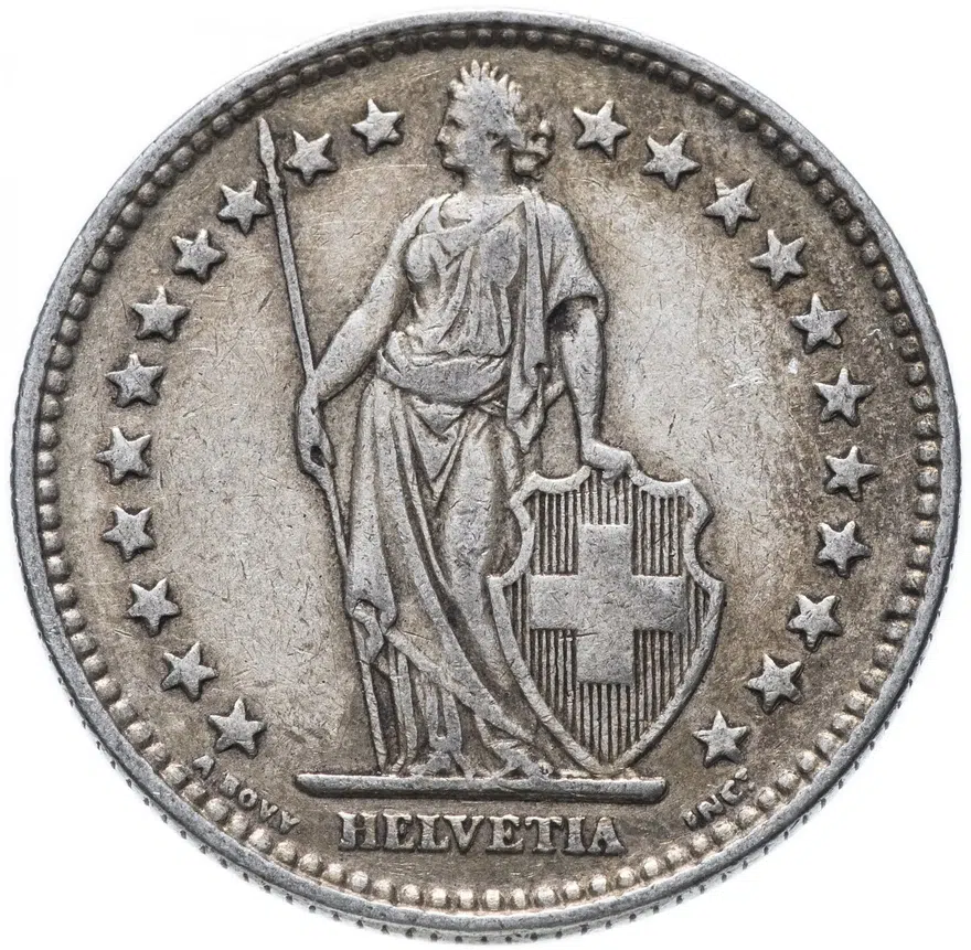 Швейцария 2 франка (francs) 1939, реверс