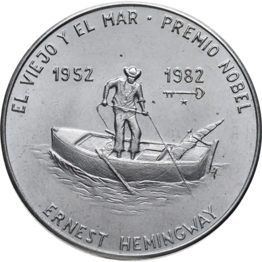 Куба 1 песо (peso) 1982 "Эрнест Хэмингуэй - Нобелевская премия за повесть "Старик и море"", аверс