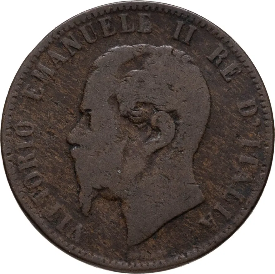 Италия 10 чентезимо (centesimi) 1867 OM  знак монетного двора "OM" - Страсбург; Без точки перед "OM", реверс