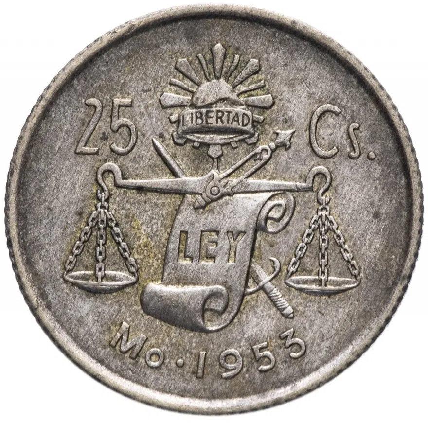 Мексика 25 сентаво (centavos) 1953, реверс
