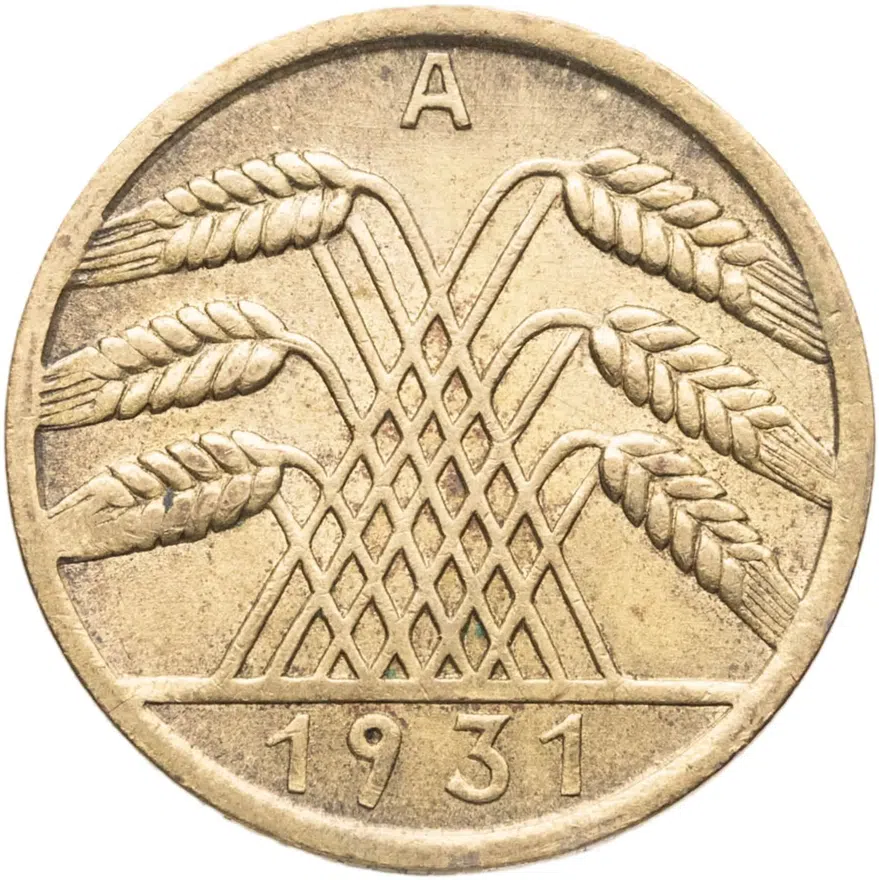 Германия 10 рейхспфеннигов (reichspfennig) 1931 A  знак монетного двора "A" — Берлин, реверс