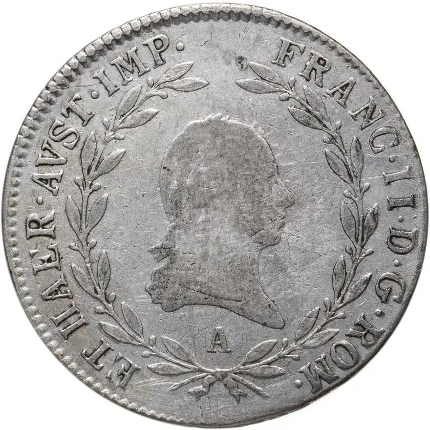Австрия 20 крейцеров (kreuzer) 1806 A  знак монетного двора "A" - Вена, аверс
