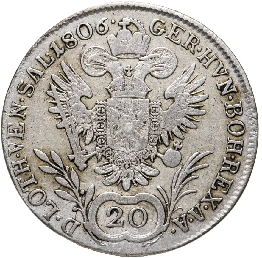 Австрия 20 крейцеров (kreuzer) 1806 A  знак монетного двора "A" - Вена, реверс
