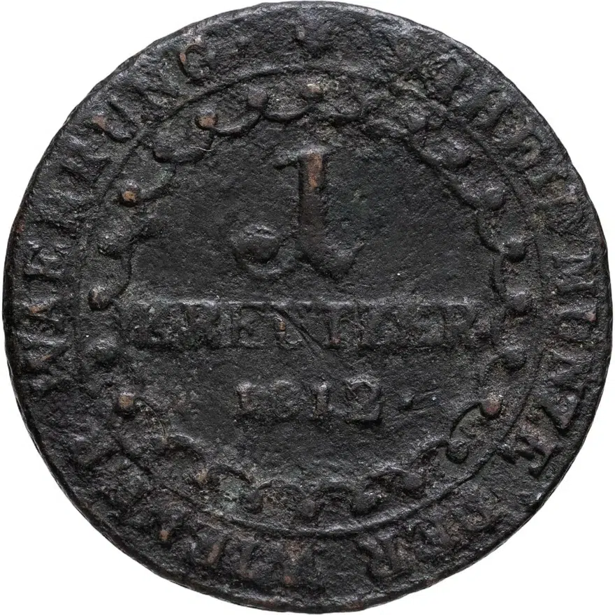 Австрия 1 крейцер (kreuzer) 1812 G  знак монетного двора "G" - Бая-Маре