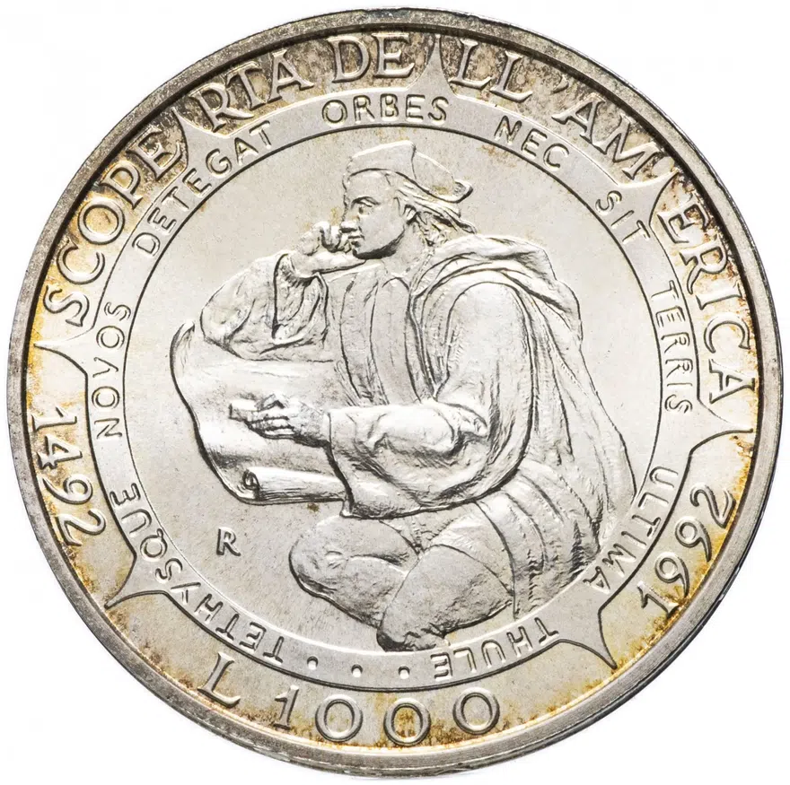 Сан-Марино 1000 лир (lire) 1992 "500 лет открытию Америки"