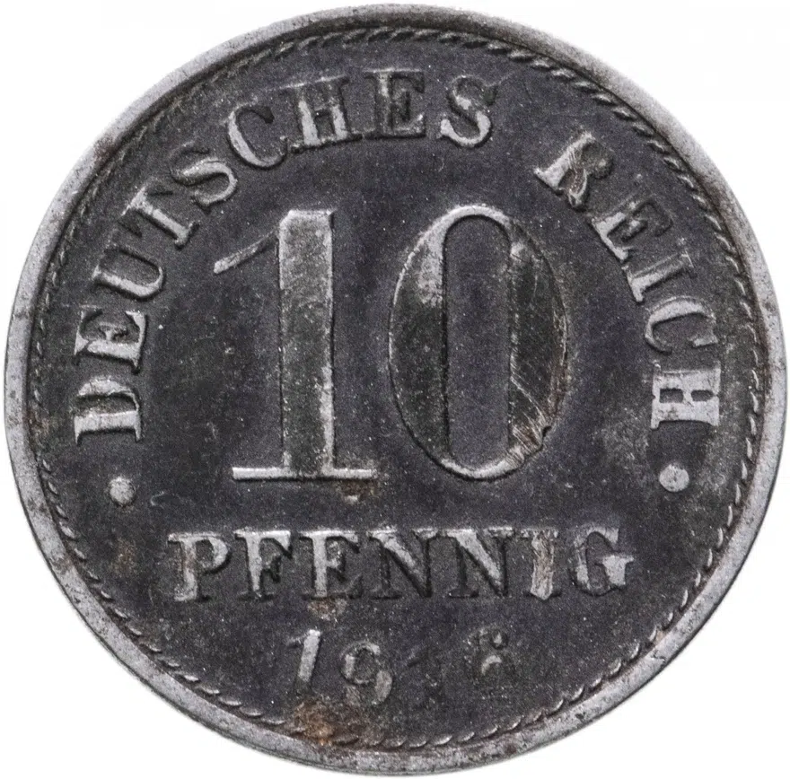 Германия 10 пфеннигов (pfennig) 1916 A  Железо /магнетик/, реверс