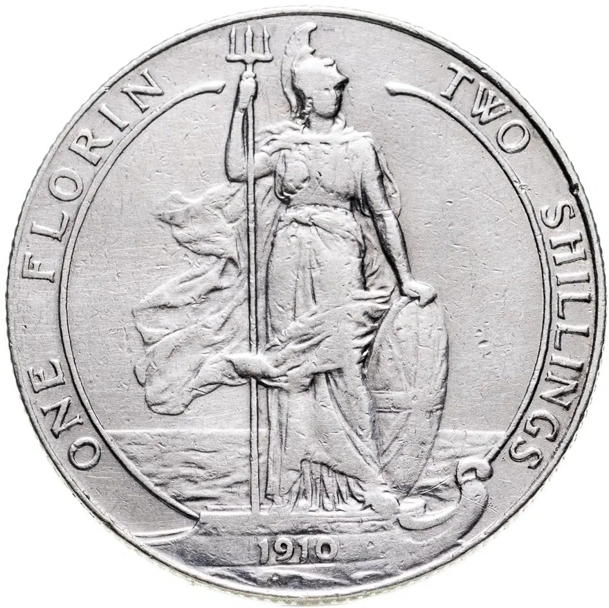 Великобритания 2 шиллинга (флорин, shillings) 1910, аверс