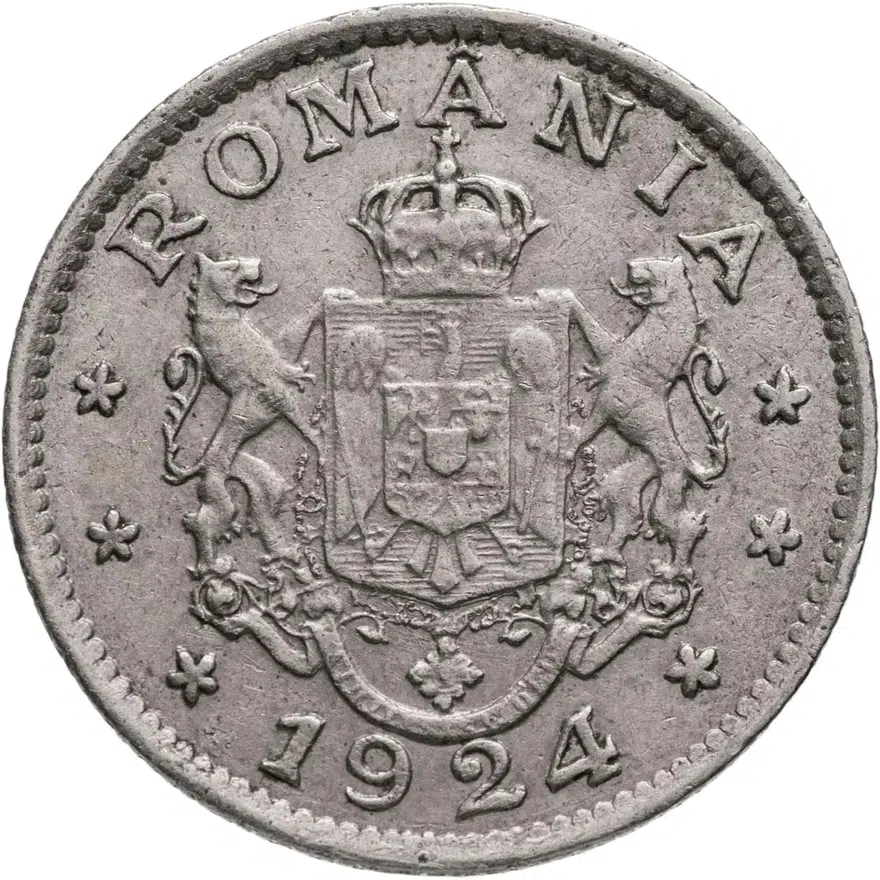 Румыния 1 лей (leu) 1924 Молния  знак монетного двора: "Молния" - Пуасси, реверс